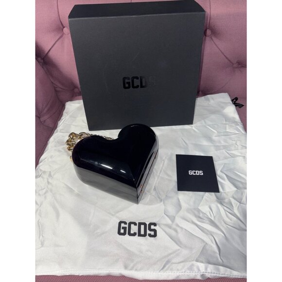 GCDS Heart Bag in Black New with Box Womens Gold Chain Mini Purse - Picture 7 of 14